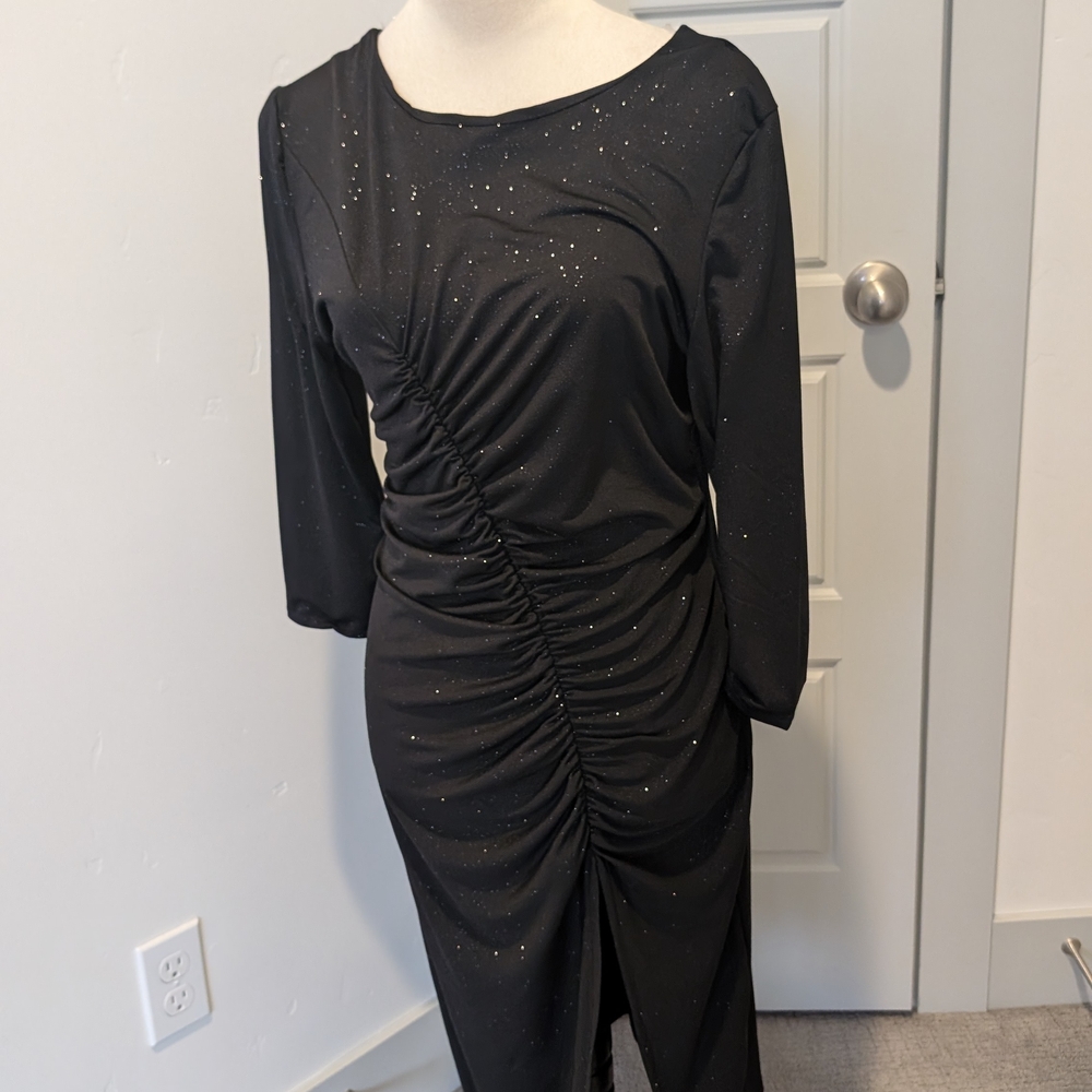 Black Ruched Asymmetrical Sheath Dress